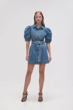 Aje Adriana Puff Sleeve Denim Mini Dress 90's Wash Size 6 for rent on The Volte - image 1