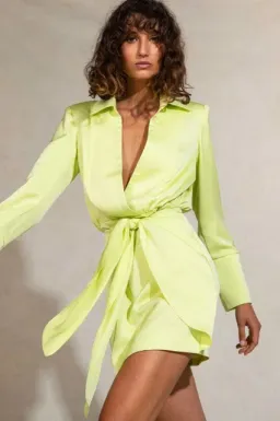MISHA Reidun Satin Mini Dress Lime Punch Size 12/L for rent on The Volte - image 2
