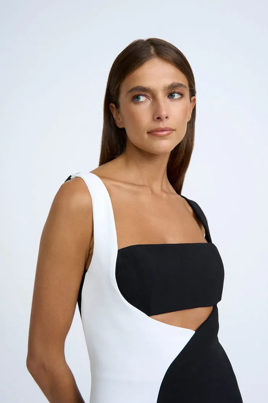 By Johnny Caterina Two Tone Curve Midi Dress Black/White Size 10 for rent on The Volte - main image