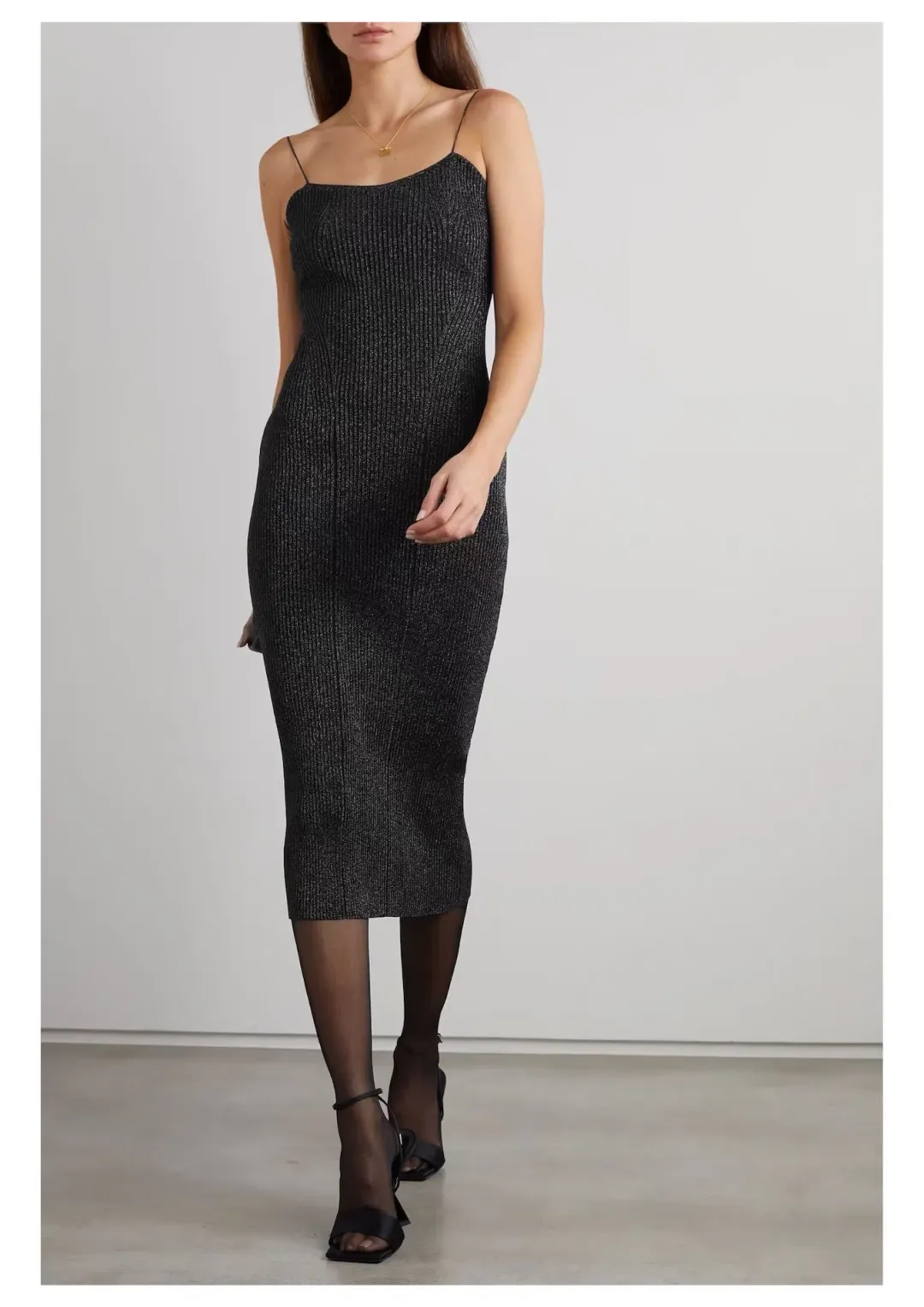 Khaite Pilar Metallic Ribbed Knit Midi Dress Black Size 6 for rent on The Volte - main image