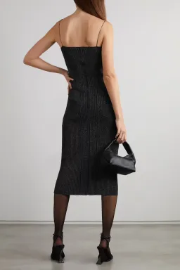 Khaite Pilar Metallic Ribbed Knit Midi Dress Black Size 6 for rent on The Volte - image 2