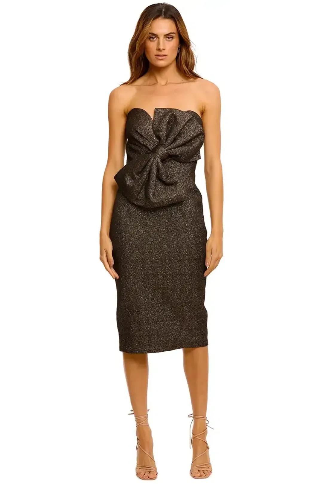 Elle Zeitoune Stella Strapless Midi Dress in Brown Size 10 for rent on The Volte - main image