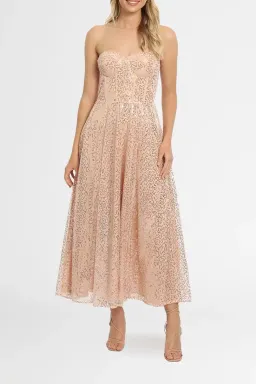 Elle Zeitoune Lana Bustier Midi Dress in Rose Gold Size 12 for rent on The Volte - image 2