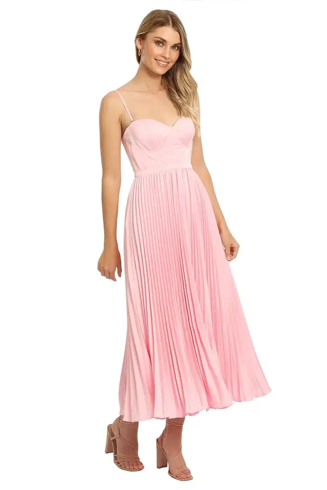 Elle Zeitoune Bustier Midi Dress in Pink Size 8 for rent on The Volte - main image