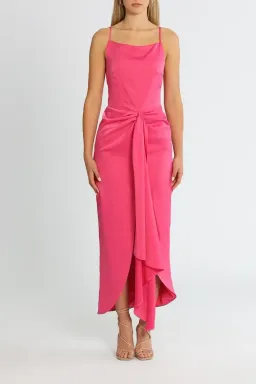Elle Zeitoune Gathered Waist Midi Dress in Pink Punch Size 10 for rent on The Volte - image 1