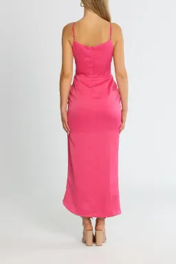 Elle Zeitoune Gathered Waist Midi Dress in Pink Punch Size 10 for rent on The Volte - image 3