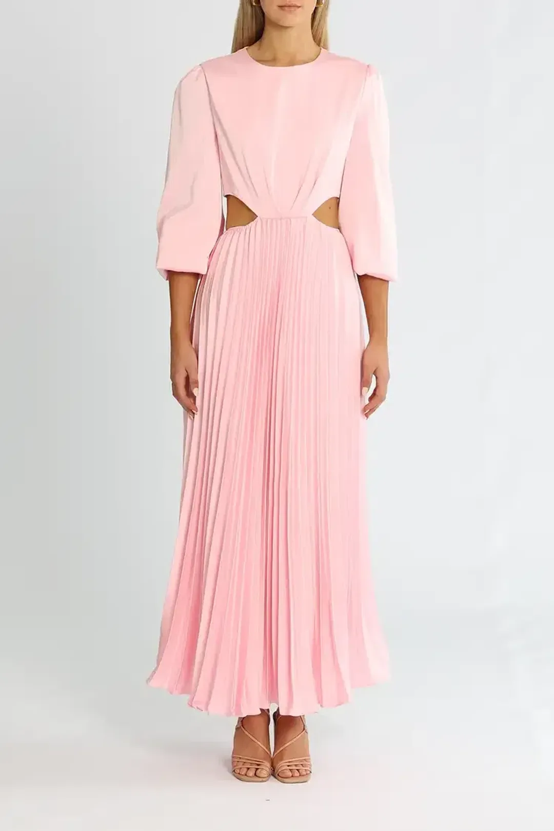 Elle Zeitoune Barry Satin Long Sleeve Midi Dress in Candy Pink Size 16 for rent on The Volte - main image