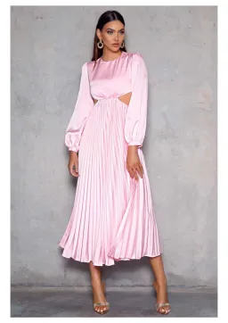 Elle Zeitoune Barry Satin Long Sleeve Midi Dress in Candy Pink Size 8 for rent on The Volte - image 1