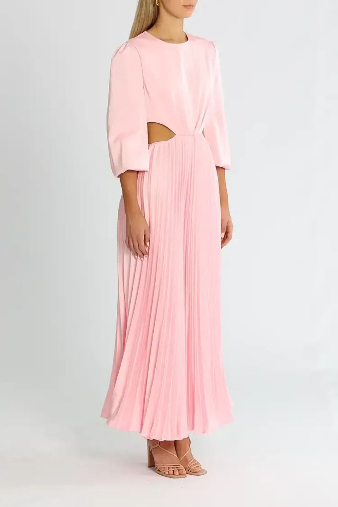 Elle Zeitoune Barry Satin Long Sleeve Midi Dress in Candy Pink Size 8 for rent on The Volte - main image