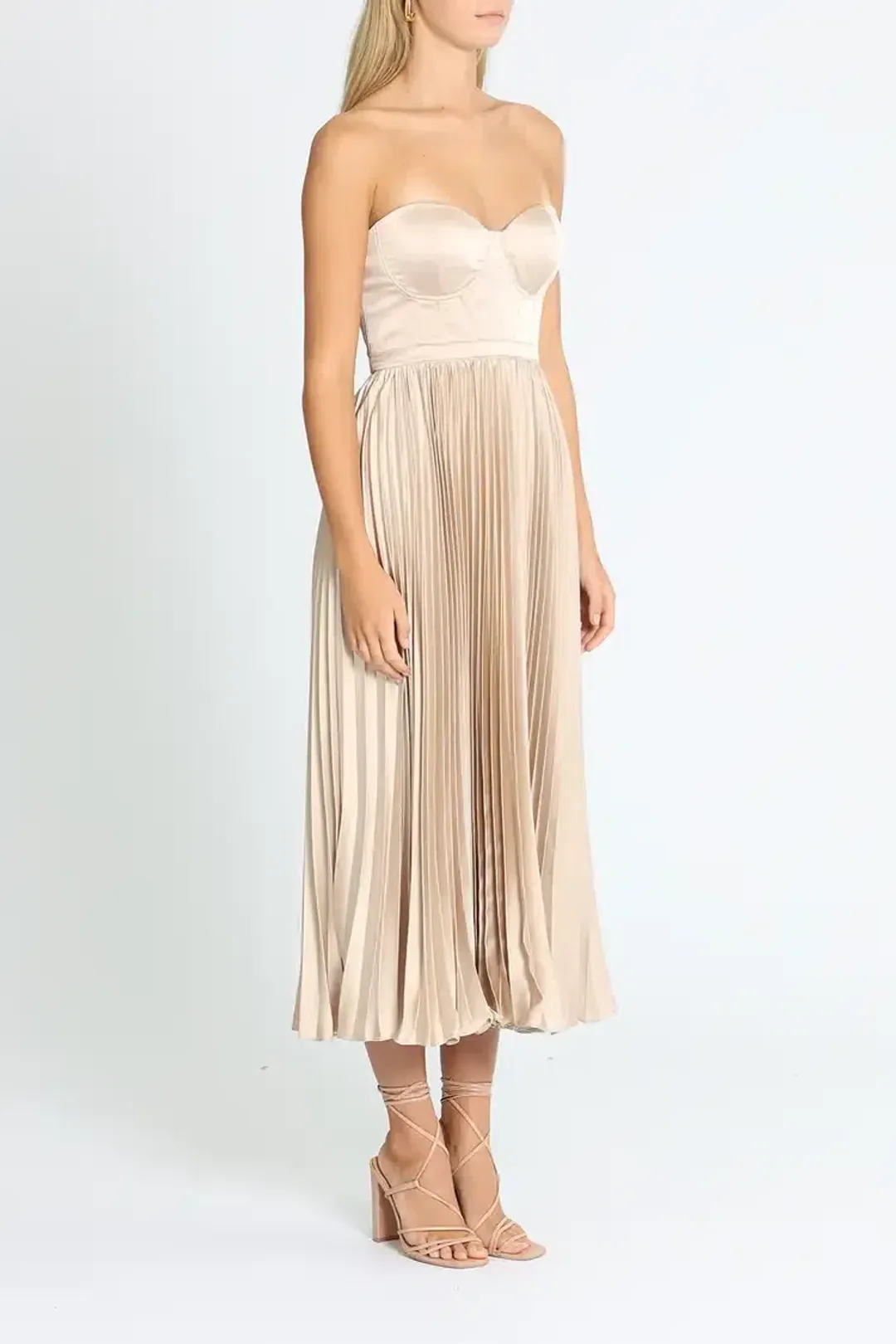 Elle Zeitoune Fluid Pleated Midi Dress in Champagne Size 8 for rent on The Volte - main image
