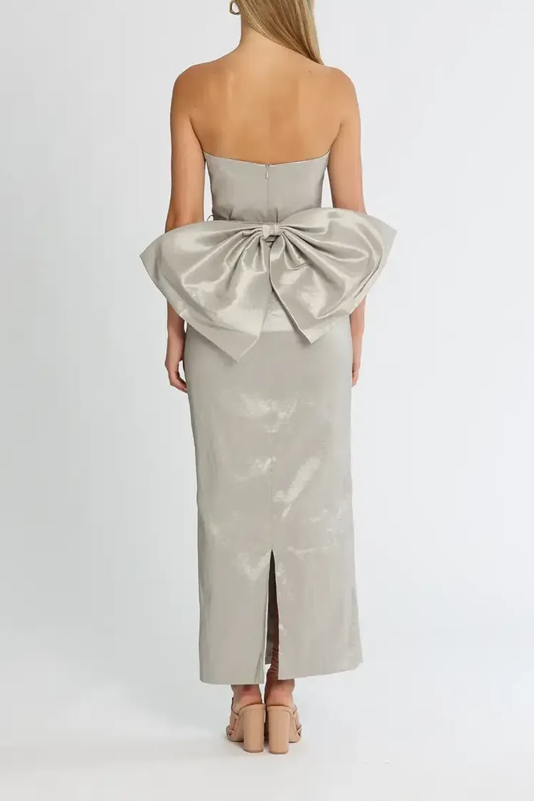 Elle Zeitoune Fitted Strapless Dress in Silver Size 12 for rent on The Volte - main image