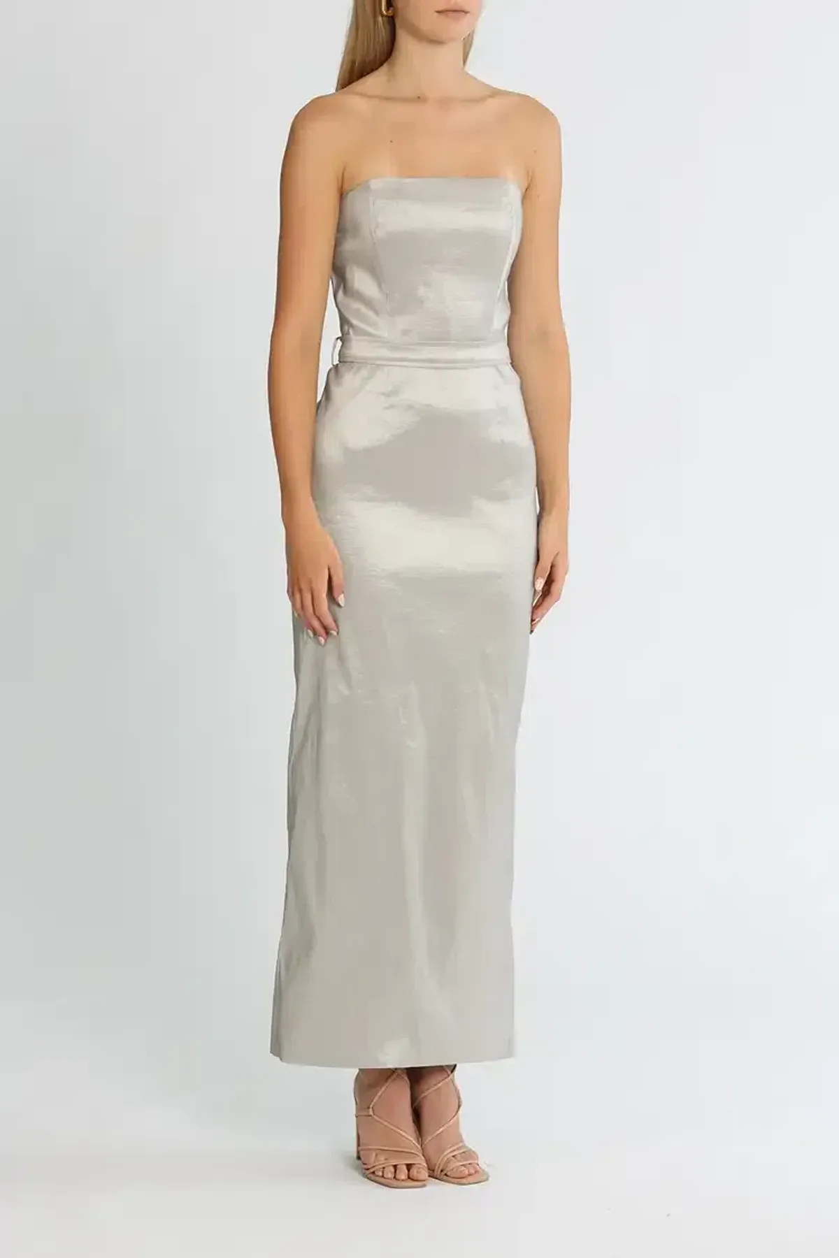 Elle Zeitoune Fitted Strapless Dress in Silver Size 14 for rent on The Volte - main image