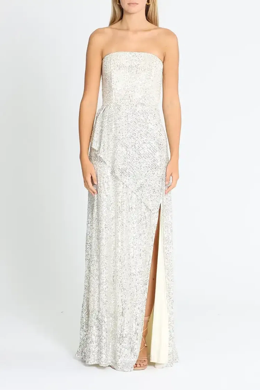 Elle Zeitoune Giana Strapless Sequin Dress in Silver Size 8 for rent on The Volte - main image