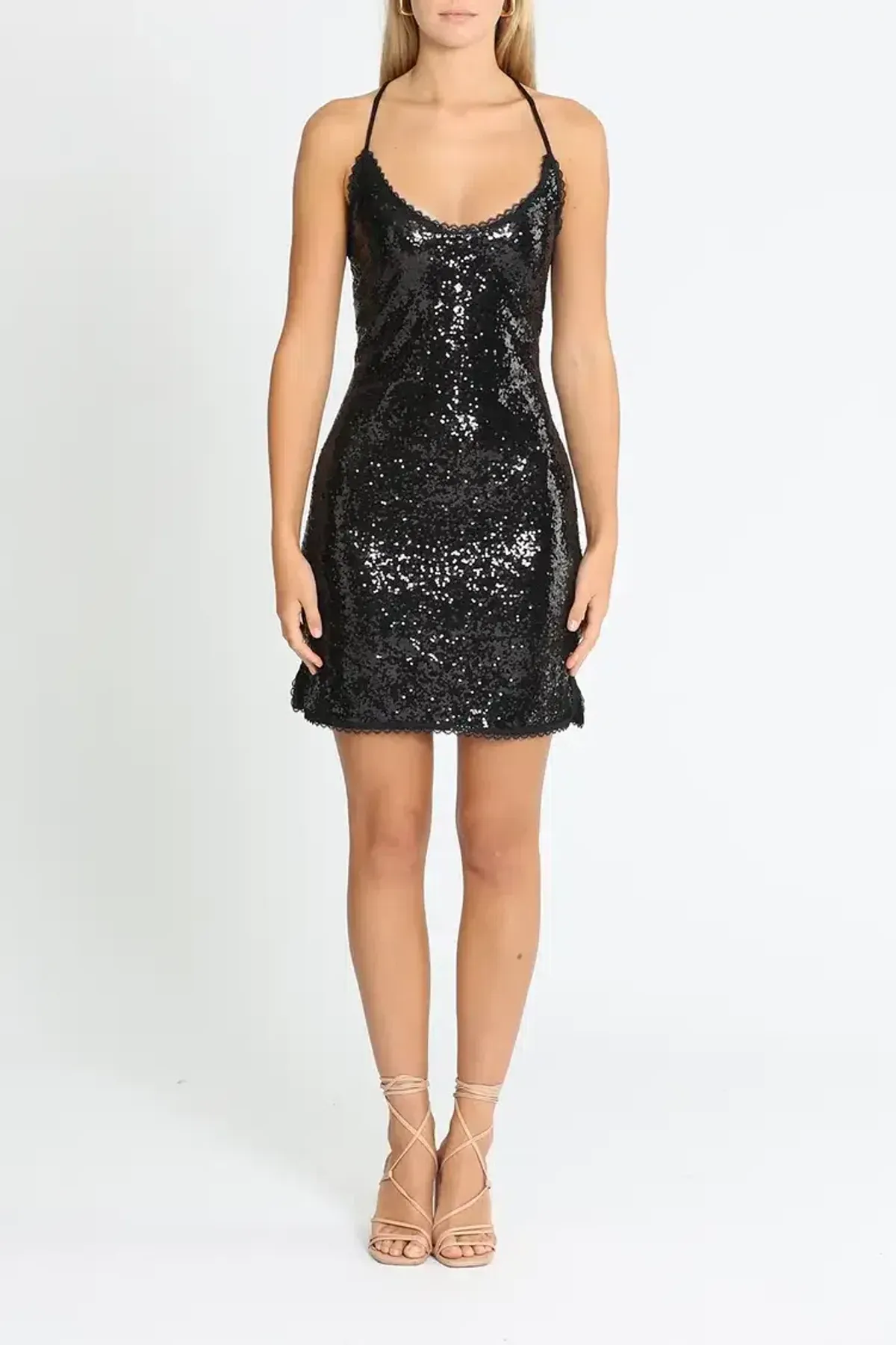 Elle Zeitoune Stretchy Sequin Mini Dress in Black Size 12 for rent on The Volte - main image
