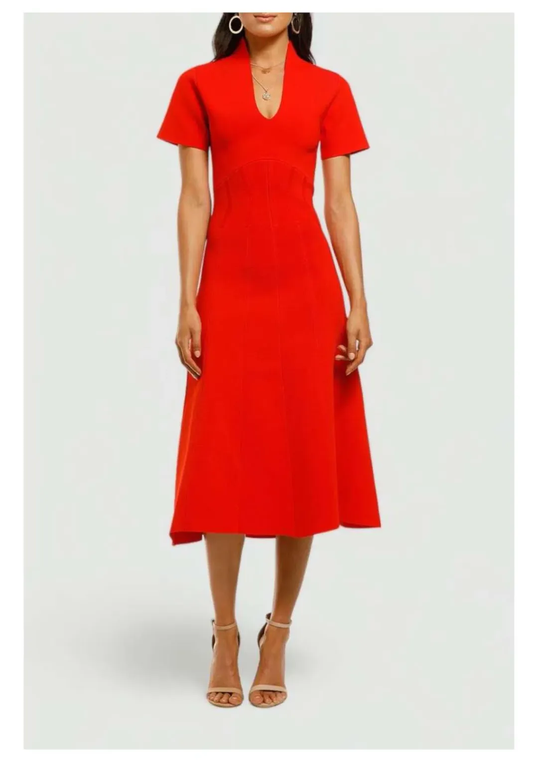 Ginger and Smart Valour Knit Midi Dress in Geranium Red Size 10 for rent on The Volte - main image