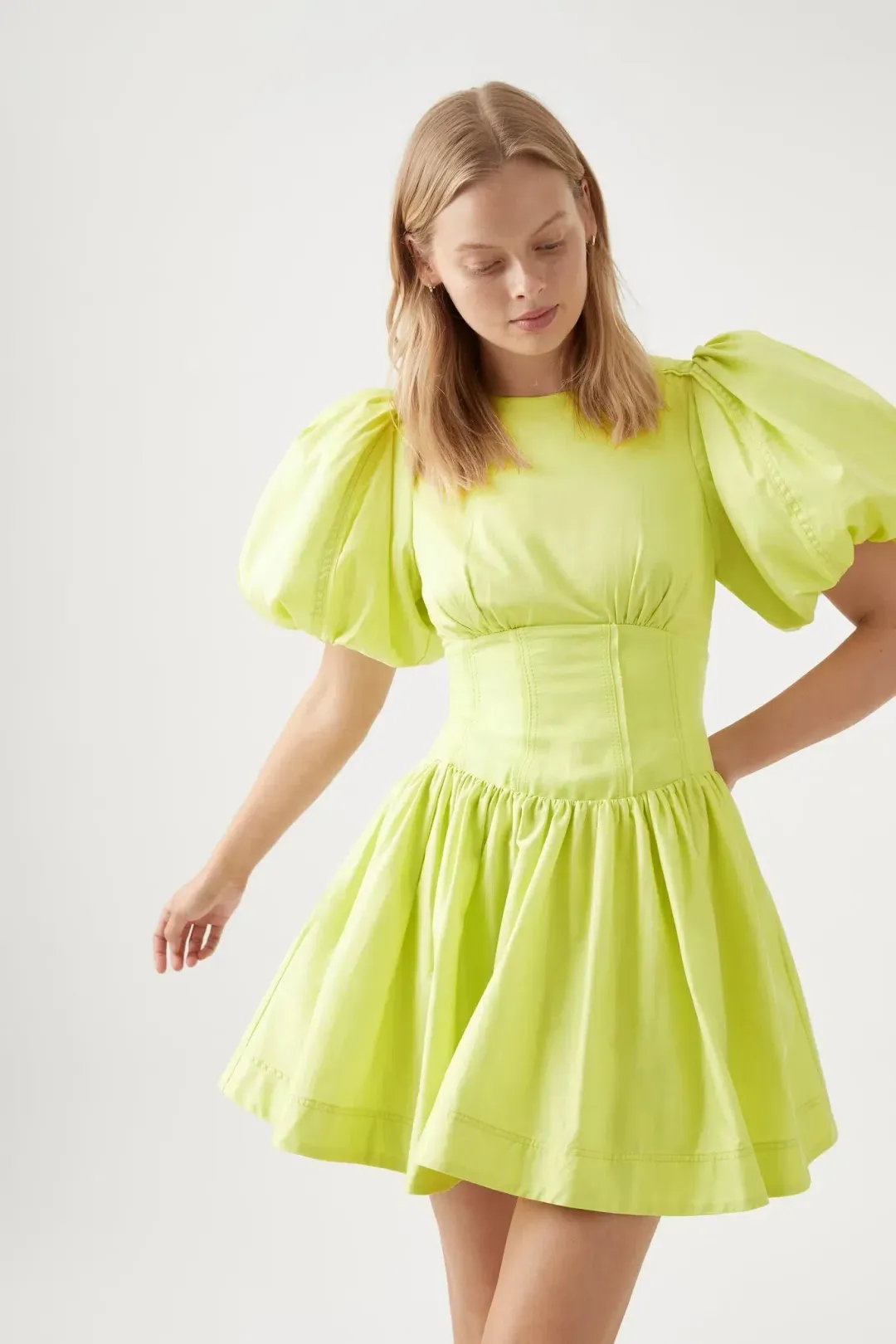 Aje Gianna Puff Sleeve Mini Dress in Light Lemon - Size 8 for rent on The Volte - main image