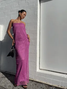 Camilla and Marc Sinclar Lace Strapless Maxi Dress in Magenta Pink Size 10 for rent on The Volte - image 2
