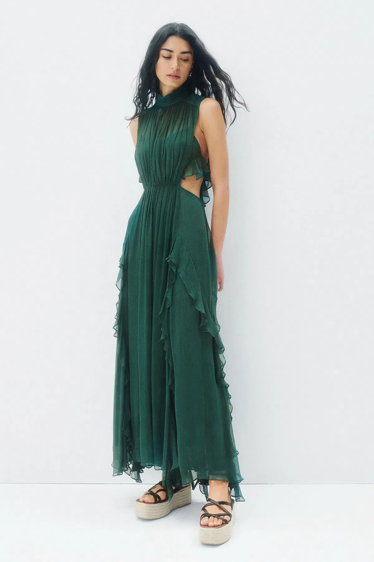 Shona Joy Leonie Backless Frill Maxi Dress Rosemary Green Size 6 for rent on The Volte - main image