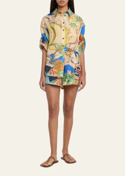 Zimmermann Alight Short Sleeve Shirt and Draw Waist Shorts Set Nautical Map Size 0/Au 8  for rent on The Volte - image 1