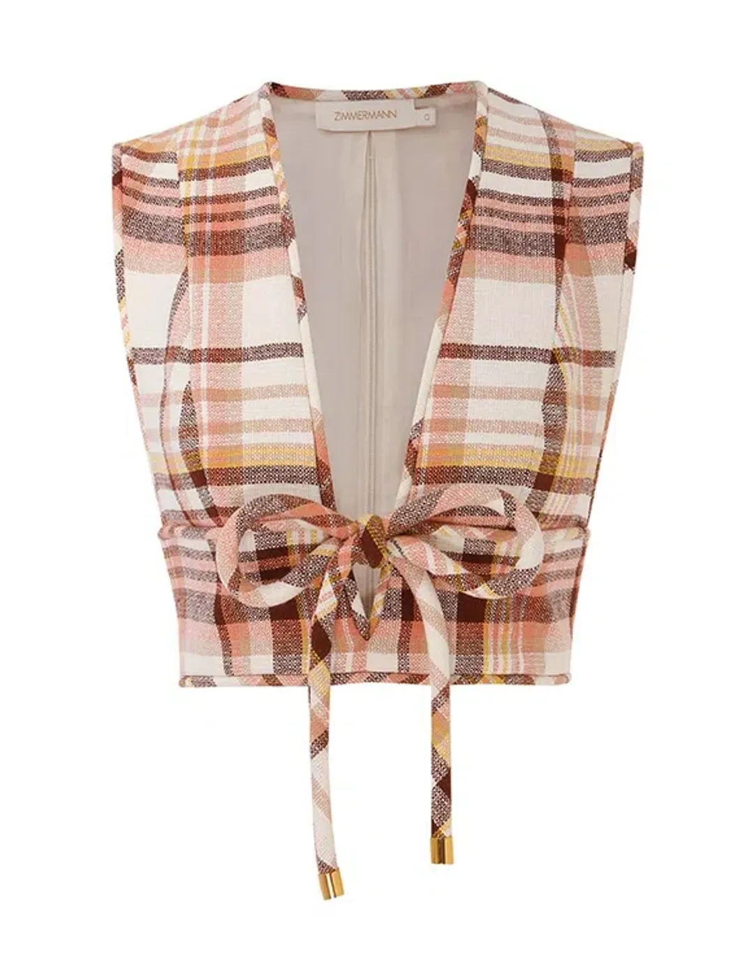 Zimmermann The Matchmaker Check Bow Bodice Size 0/Au 8 and Dance Short Size 1/Au 10 Set in Cream Check  for rent on The Volte - main image