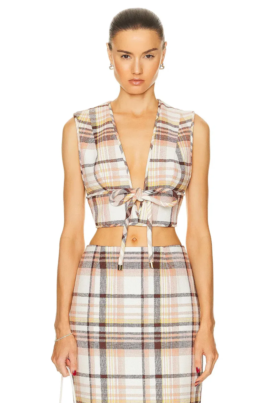 Zimmermann The Matchmaker Check Bow Bodice Size 0/Au 8 and Dance Short Size 1/Au 10 Set in Cream Check  for rent on The Volte - main image