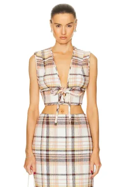 Zimmermann The Matchmaker Check Bow Bodice Size 0/Au 8 and Dance Short Size 1/Au 10 Set in Cream Check  for rent on The Volte - image 1