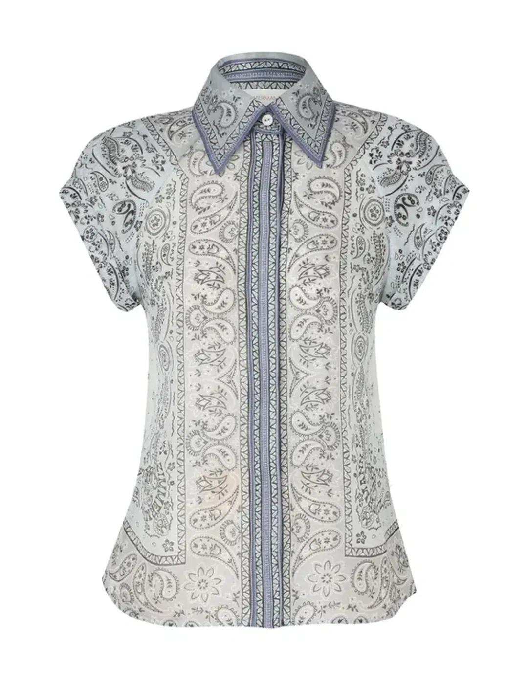 Zimmermann The Matchmaker Fitted Blouse and Gathered Midi Skirt in Blue Bandana Size 1/AU 10  for rent on The Volte - main image