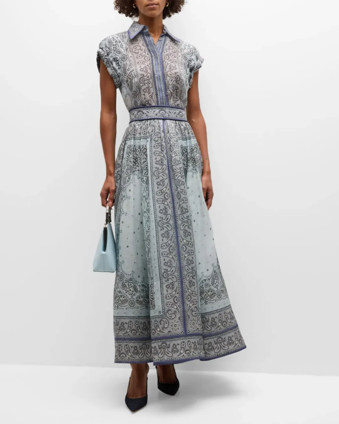 Zimmermann The Matchmaker Fitted Blouse and Gathered Midi Skirt in Blue Bandana Size 1/AU 10  for rent on The Volte - main image