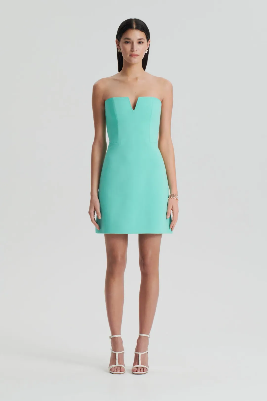 Scanlan Theodore Tailored Bustier Mini Dress and Crop Jacket Set in Turquoise Size 8 for rent on The Volte - main image