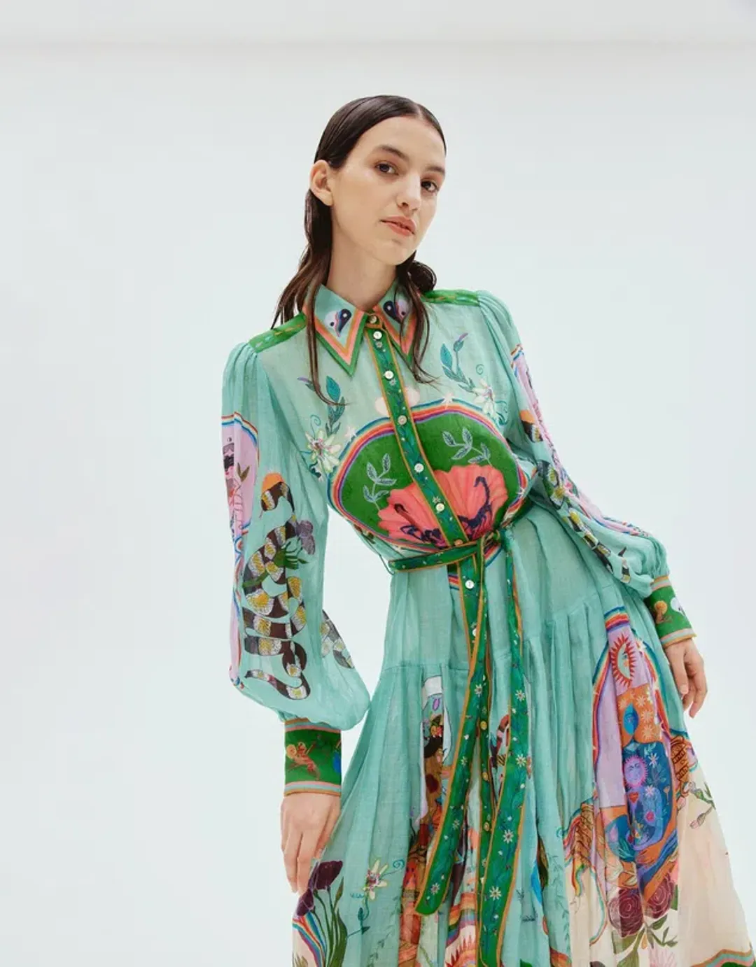 Alemais Evergreen Long Sleeve Shirtdress Multi Print Size 10 for rent on The Volte - main image