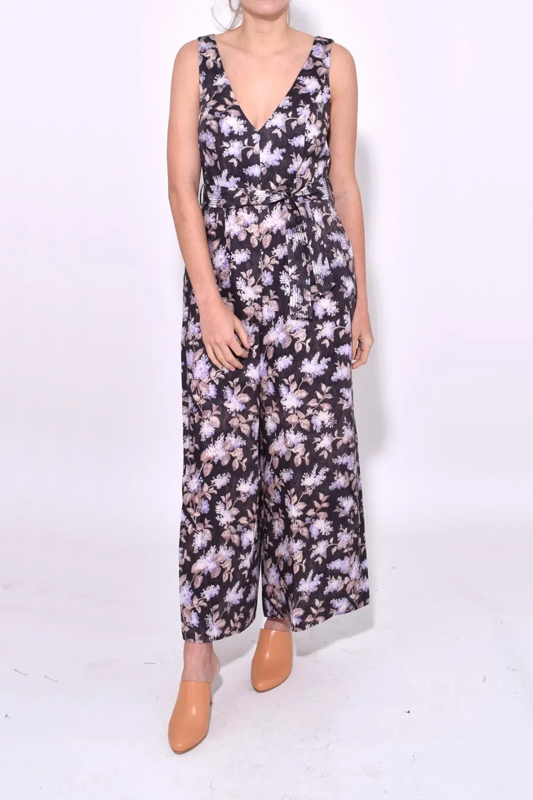 Zimmermann Stranded Jumpsuit Black Lavender Floral Size 0/AU 6 for rent on The Volte - main image