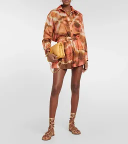 Zimmermann The Vacay Body Shirt and Vacay Relaxed Short in Red/Brown Tie Dye Set Size 0/AU 8  for rent on The Volte - image 1