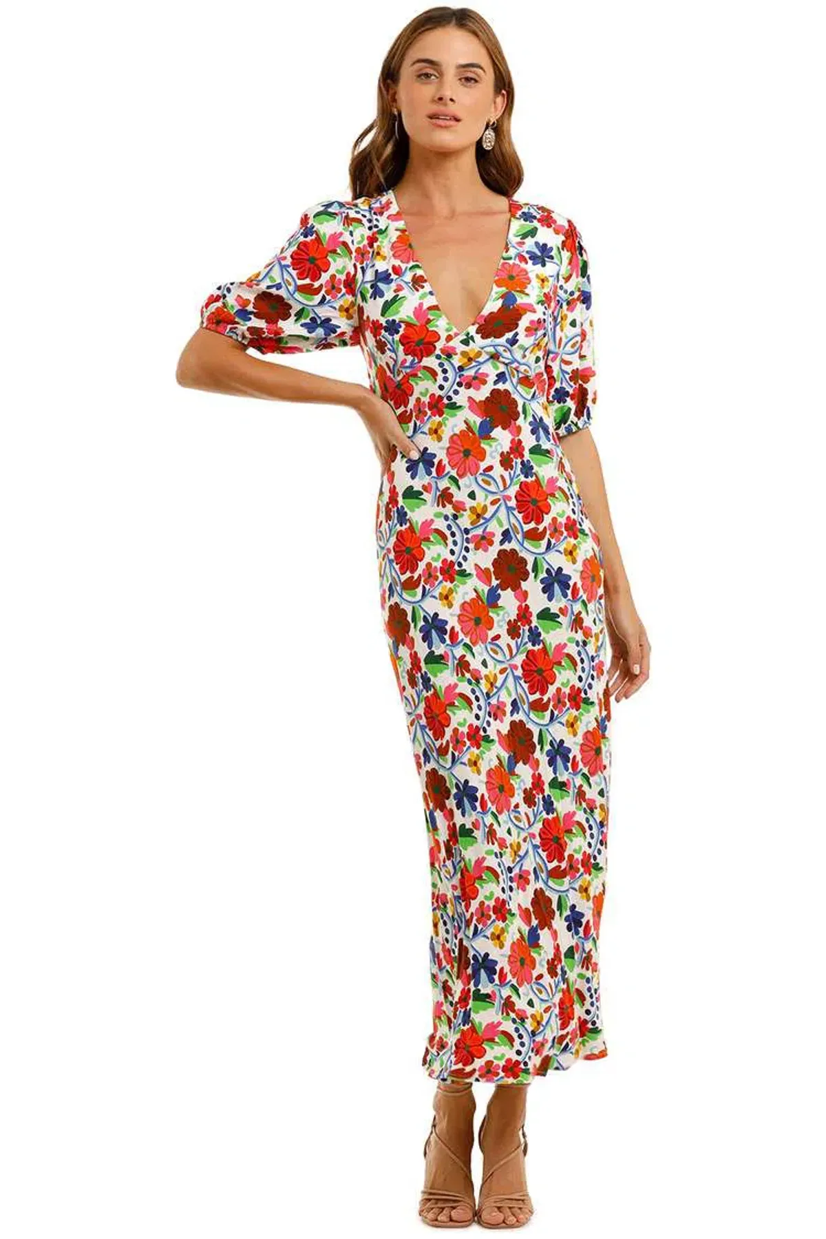 Rixo Steph Crepe Midi Dress Floral Size XS / AU 8 for rent on The Volte - main image