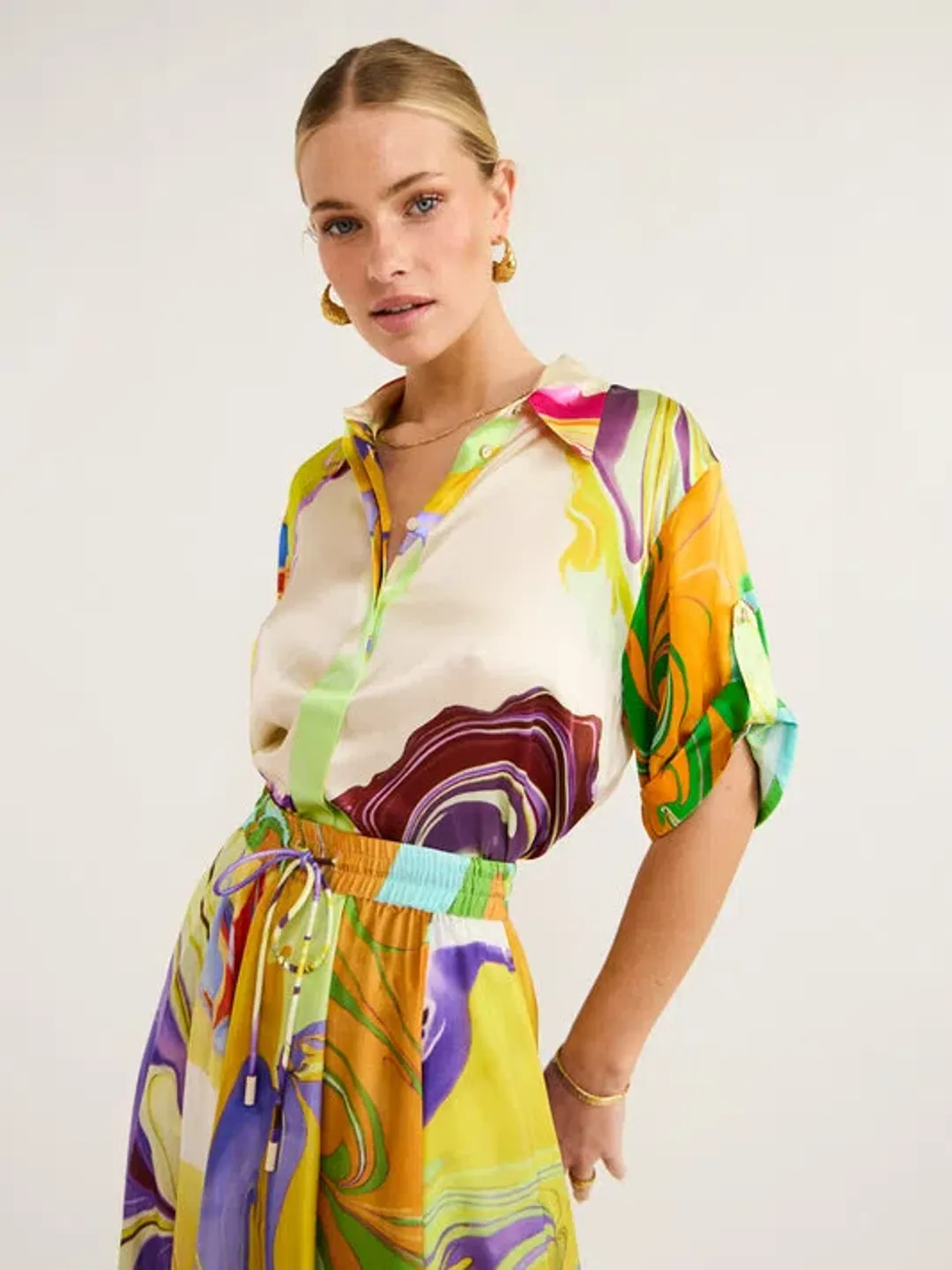 Alemais Luca Silk Shirt And Skirt Multi Size 8/10  for rent on The Volte - main image