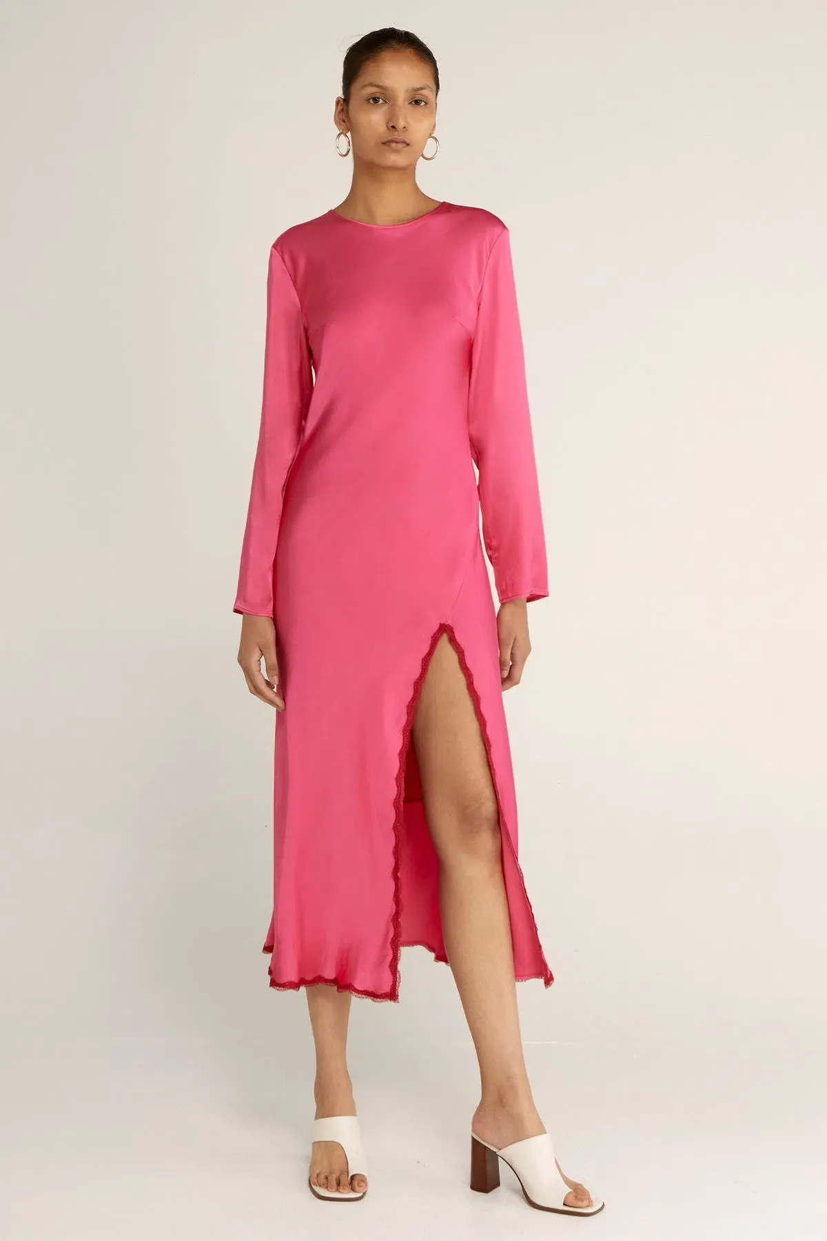 Third Form Last Dance Long Sleeve Bias Maxi Dress in Magenta Size 8 for rent on The Volte - main image