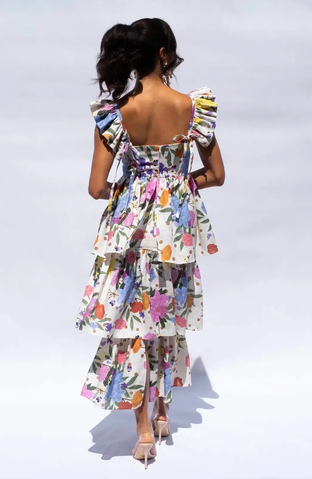 Isabella Longginou Polka Dot Floral Frill Dress Multi Size 12 for rent on The Volte - main image