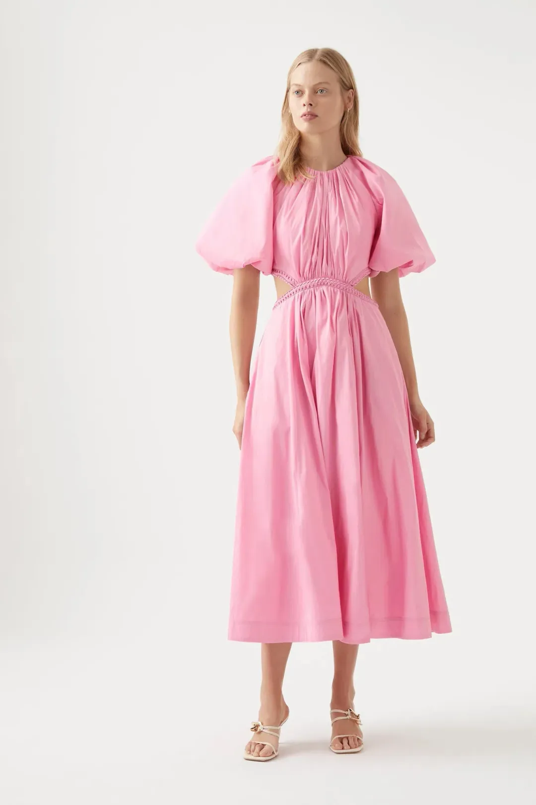 Aje Capucine Puff Sleeve Midi Dress Pink Size 10 for rent on The Volte - main image