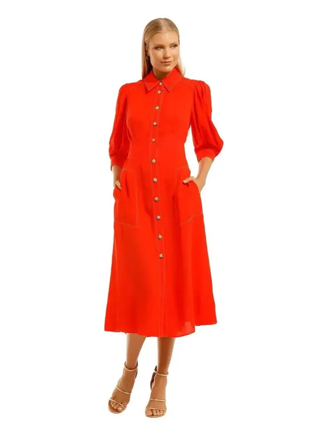 Ginger and Smart Memoir Midi Shirt Dress in Tango Red Size 14 for rent on The Volte - main image