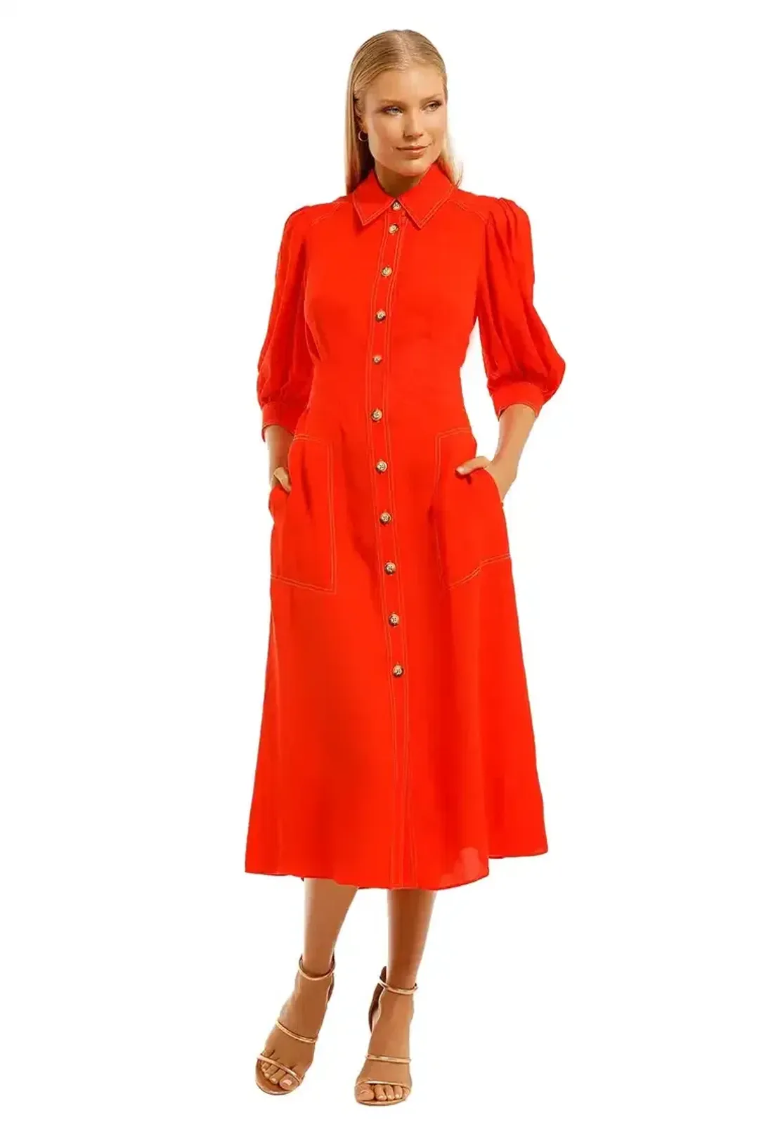 Ginger & Smart Memoir Midi Shirt Dress in Tango Red Size 16 for rent on The Volte - main image