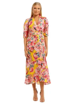 Ginger & Smart Flourish Wrap Midi Dress in Yellow Floral Size 8 for rent on The Volte - image 1