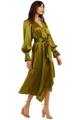 Ginger & Smart Molten Wrap Midi Dress in Chartreuse Size 10 for rent on The Volte - image 2
