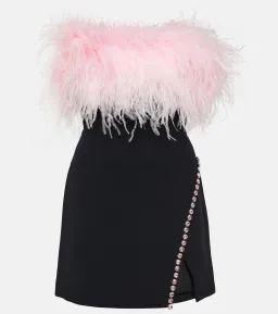 Self Portrait Feather Trimmed Crepe Mini Dress Black Size AU 8 for rent on The Volte - image 4