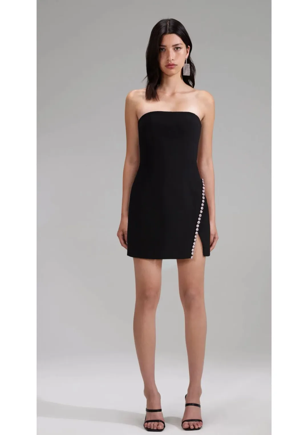 Self Portrait Feather Trimmed Crepe Mini Dress Black Size AU 8 for rent on The Volte - main image