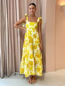 Alemais Sonny Midi Dress in Lemon Floral Size XS / AU 6 for rent on The Volte - image 1