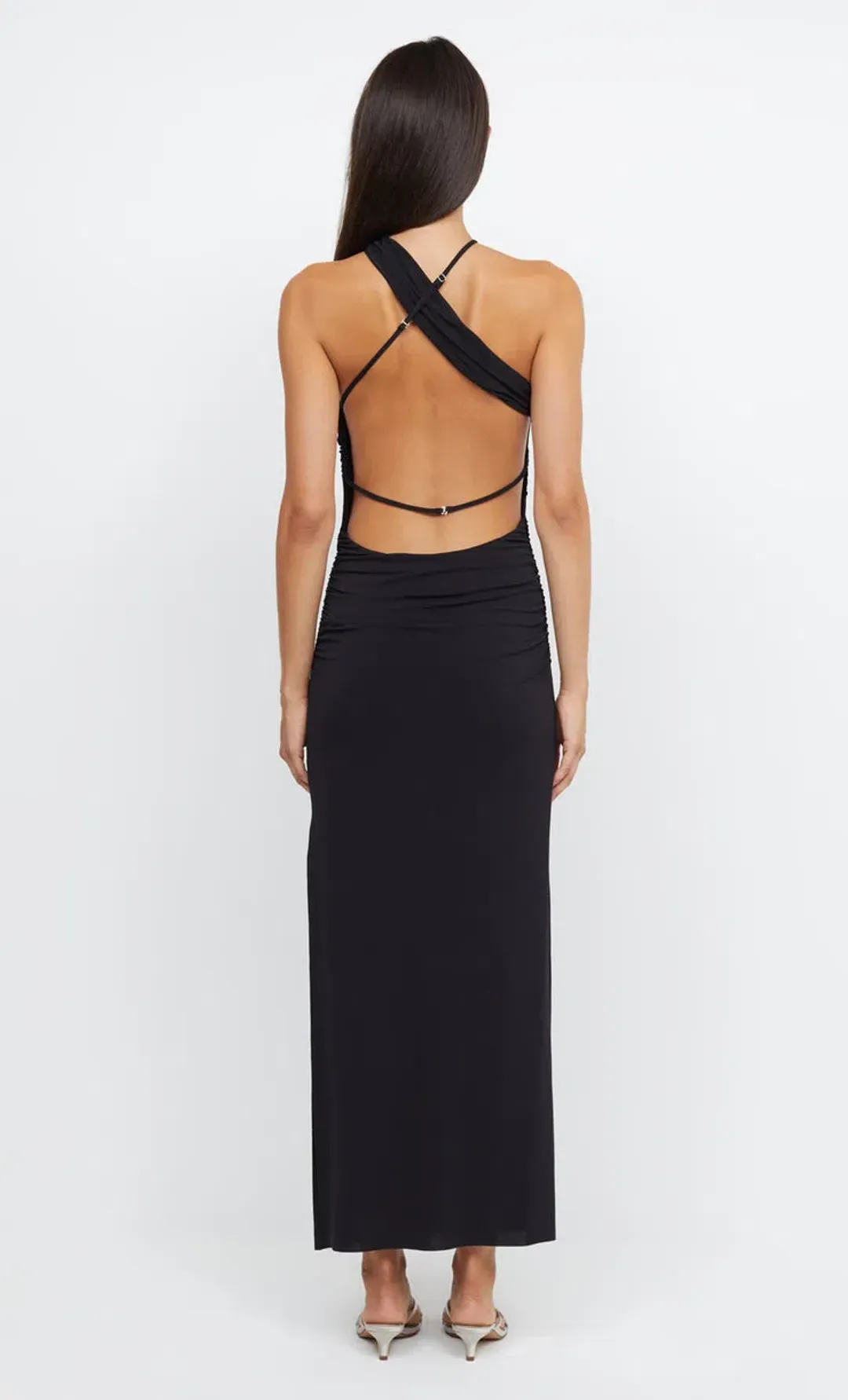 Bec & Bridge Montana Cross Over Asymmetrical Backless Dress in Black Size 6 for rent on The Volte - main image