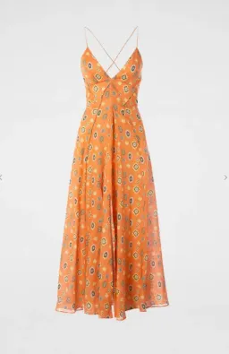 Scanlan Theodore Foulard Linen Strappy Dress Tangerine Orange Floral Size S / AU 8 for rent on The Volte - image 5