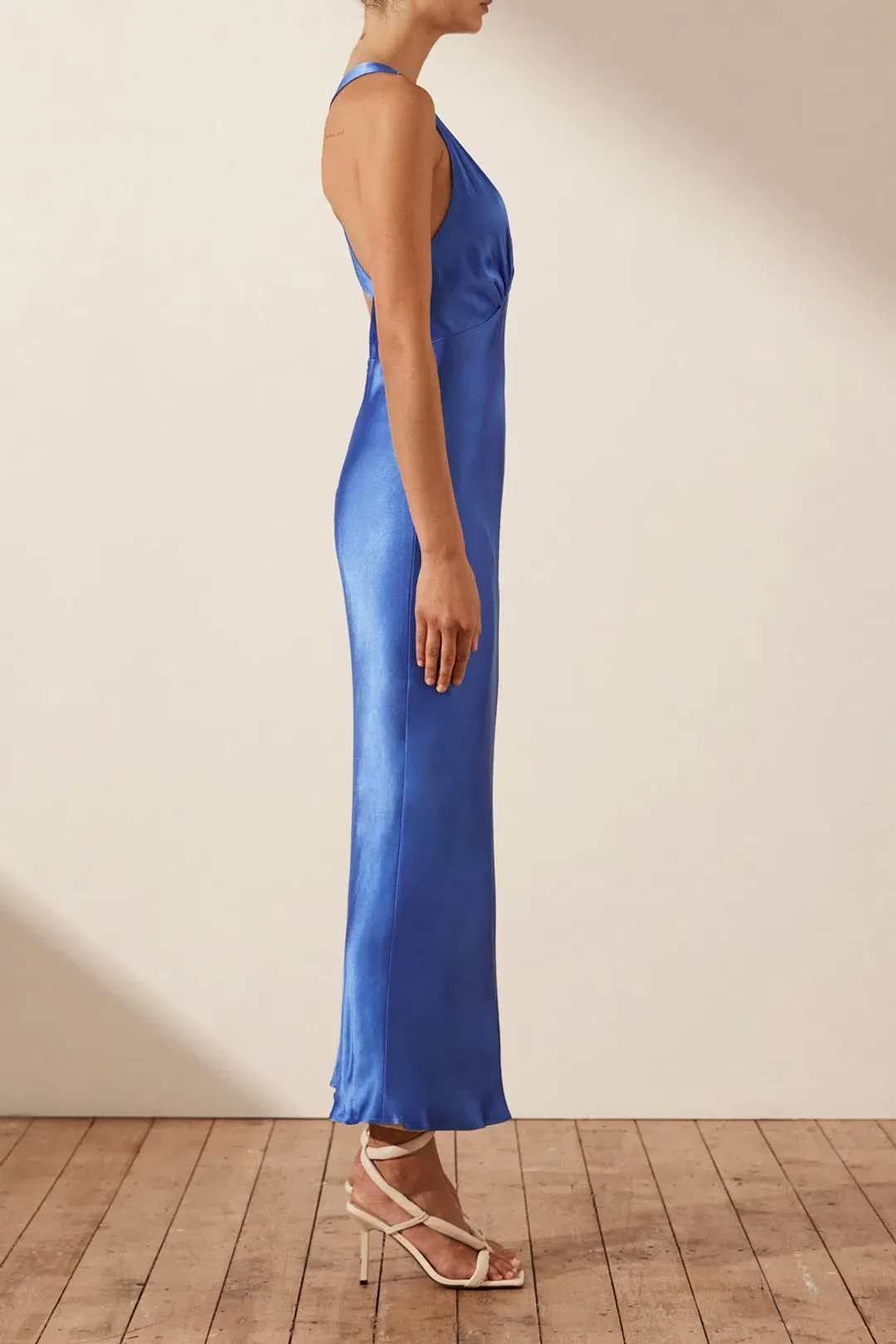 Shona Joy Oliviera Plunged Cross Back Midi Dress Strong Blue Size 6  for rent on The Volte - main image