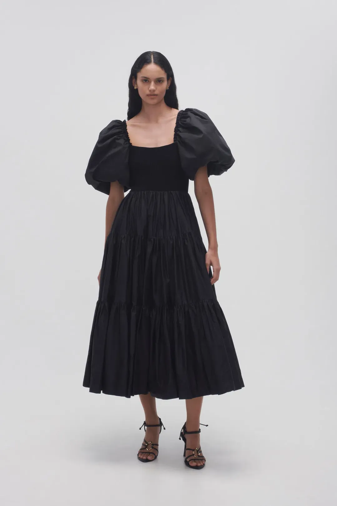 Aje Casa Puff Sleeve Midi Dress Black Size 10  for rent on The Volte - main image