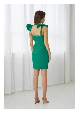 By Johnny V Plunge Bow Shoulder Mini Dress Green Size 8 for rent on The Volte - image 2