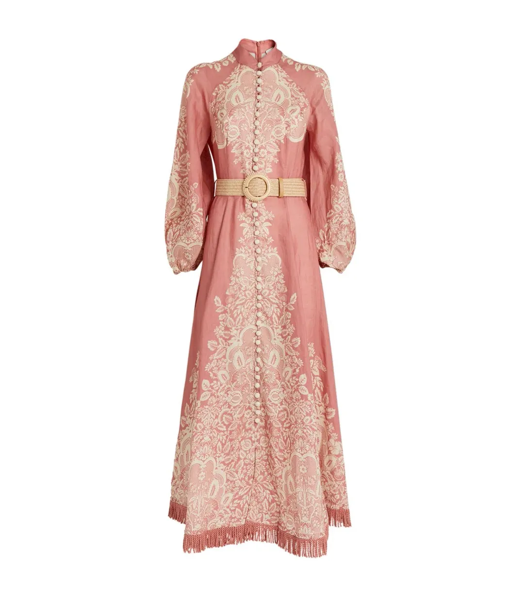 Zimmermann Pattie Fringed Midi Dress in Rose Baroque Floral Size 2 / AU 12 for rent on The Volte - main image